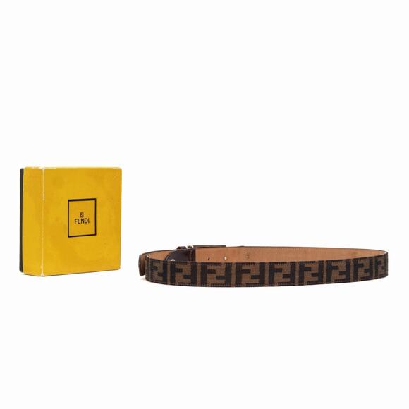 VTG FENDI Zucca FF Monogram Logo Buckle Brown Canvas Leather Belt Size 40/100 main image 7